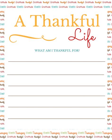I Am Thankful For Free Printable